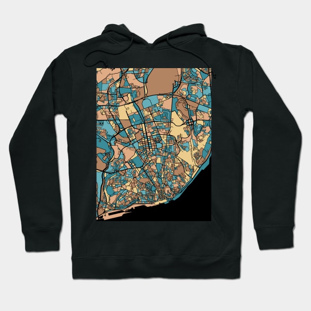 Lisbon Map Pattern in Mid Century Pastel Hoodie by PatternMaps